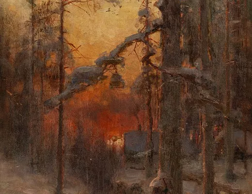 Paysage enneigé au coucher du soleil